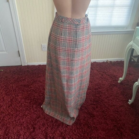 red black plaid wool maxi skirt sz 14 - Picture 3 of 4